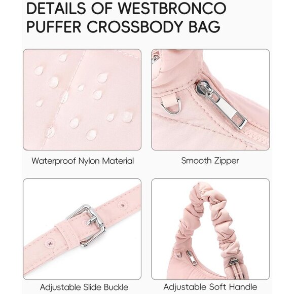 Small Puffer Crossbody Bag Womens Quilted Nylon Purse Lightweight Trendy - Picture 4 of 6